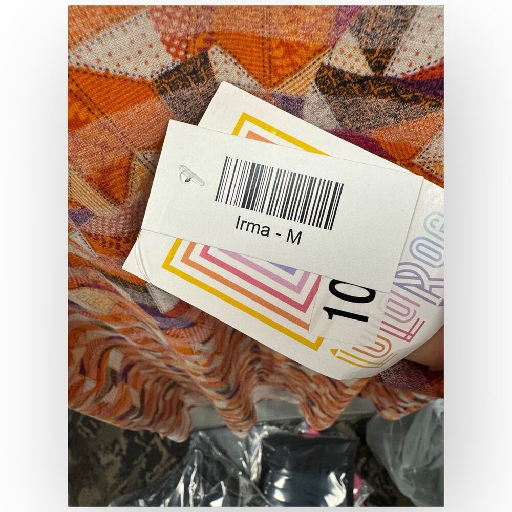 NWT LuLaRoe Irma High-Low Tunic Top – Orange Purple Geometric Print – Medium - Picture 5 of 6
